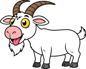 Cartoon goat vector, cute farm animal illustration, smiling goat drawing, children’s book character art, playful livestock design, cad drawing flat vector 