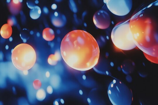 Glowing floating spheres in dark space - Powered by Adobe