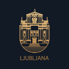 Ljubljana City Icon. The Capital of Slovenia. Franciscan Church of the Annunciation. Vector Illustration of the European Capital.