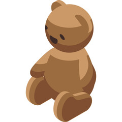 Simple Isometric Brown Teddy Bear Sitting On Transparent Background Vector Illustration