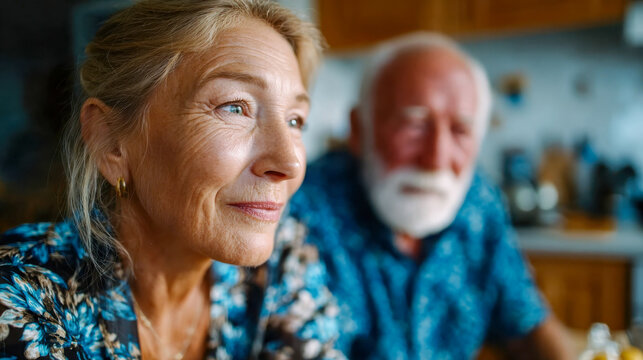 Senior couple sharing a peaceful moment at home, representing companionship, love, and aging gracefully