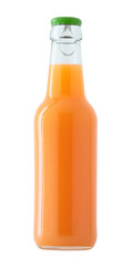 Glass bottle of fresh orange juice, isolated on a transparent background