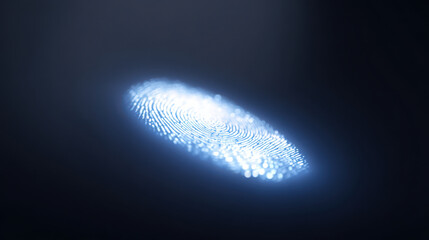 Glowing digital fingerprint on dark background representing security and biometric identification technology