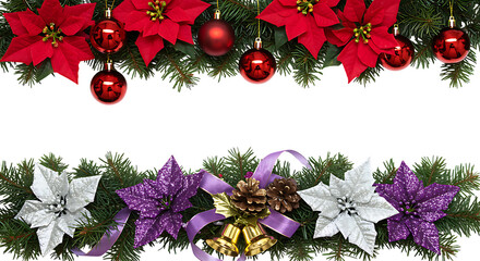 Festive Christmas Decoration with Poinsettias Ornaments and Holiday Cheer Border