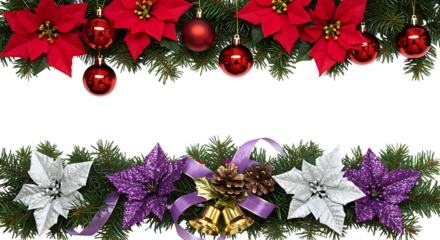 Festive Christmas Decoration with Poinsettias Ornaments and Holiday Cheer Border