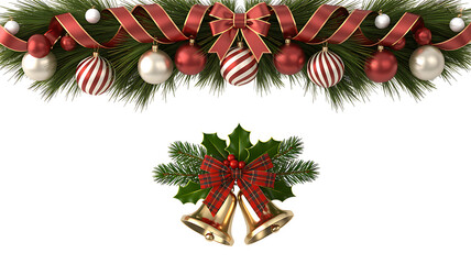 Festive Christmas Garland with Ornaments Bells and Ribbon Decoration Holiday Season