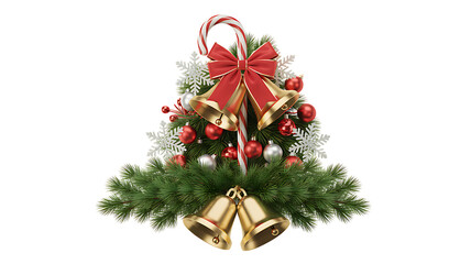 Festive Christmas Arrangement with Bells Candy Cane and Holiday Ornaments