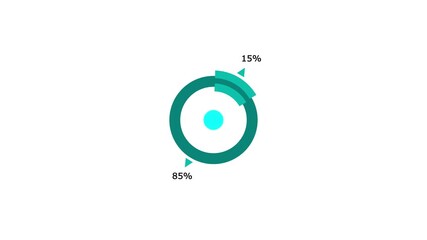 Pie Chart 0 to 15% Percentage Info graphics Loading Circle Ring or Transfer, Download Animation on a black background with 4k video animation.