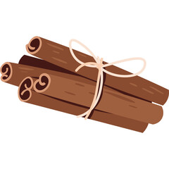 A Bundle of Cinnamon Sticks Tied with a Light Peach Twine on a Transparent Background With Detailed Texture and Warm Brown Tones