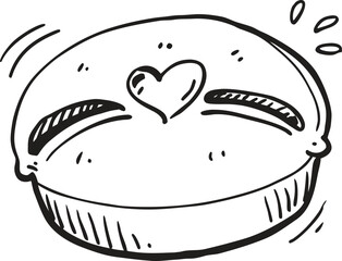 Detailed sketch of a cute bear-shaped teapot with heart emblem and steam elements isolated on transparent background