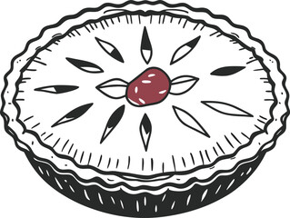 Round fruit pie dessert with sweet cherry topping baked fresh isolated on transparent background