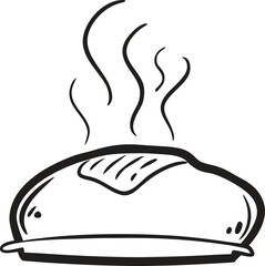 Hand drawn loaf of bread emitting steam icon represents freshly baked delicious food and bakery products isolated on transparent background