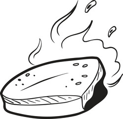 Stylized outline drawing of a steak with wisps of steam evaporating isolated on transparent background