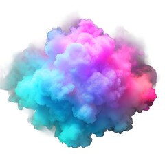 Fototapeta premium Vibrant neon fog cloud with pink, turquoise, and lilac gradients, softly glowing, isolated on transparent background.
