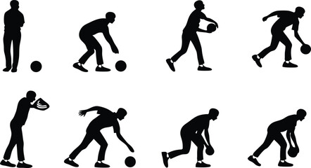 Dynamic bowler sequence captures the athletic motion of delivering a strike, perfect for sports and fitness concepts