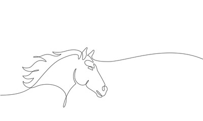 One line drawing of horse head symbolizing the year 2026. Minimal continuous line illustration. Concept for Chinese Year of the Horse