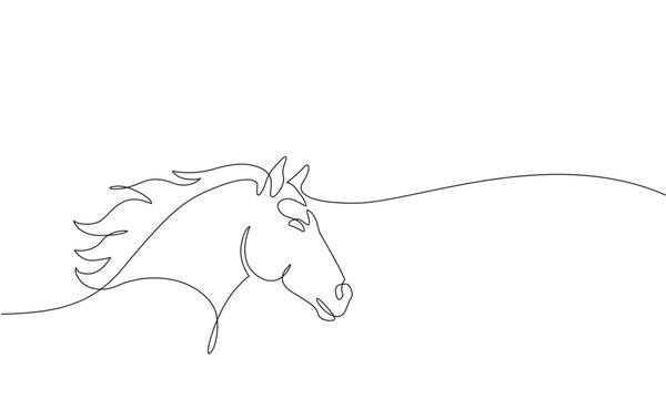 One line drawing of horse head symbolizing the year 2026. Minimal continuous line illustration. Concept for Chinese Year of the Horse
