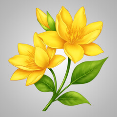 Obraz premium Vibrant Yellow Flowers with Green Leaves Illustration