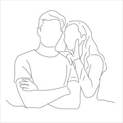 woman and man posing, line art