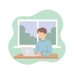 Remote Work Desk Setup (Laptop, Plant, Coffee)