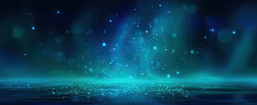 Abstract digital backdrop of swirling teal and blue lights