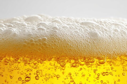 Close-up of beer foam and liquid