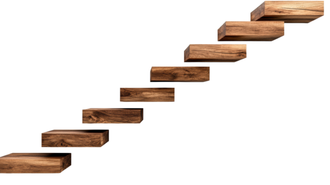 Floating Wooden Stairs on Transparent Background