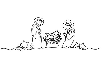Christian Christmas Nativity – Holy Scene of Jesus’ Birth with Mary, Joseph, and the Star of Bethlehem