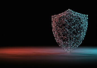 Digital shield protecting interconnected data streams, symbolizing robust network defense against cyber threats and ensuring data integrity ,digital frontier ,information technology ,digital barrier