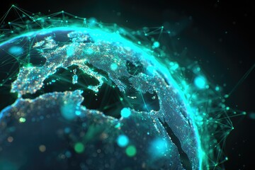 Global network, illuminated earth