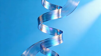 The metallic texture of the ribbon elegantly swings against a solid color background