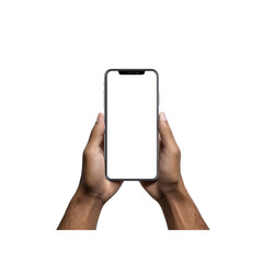 Hands holding smartphone with blank screen