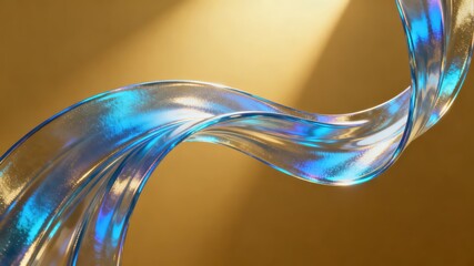 The metallic texture of the ribbon elegantly swings against a solid color background