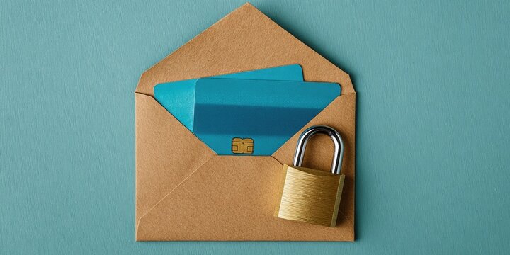 Envelope with credit cards and padlock