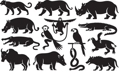 Collection of african wildlife silhouettes in various poses