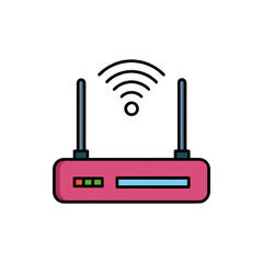 Modern pink wireless router with antennas and indicator lights