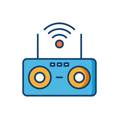 Modern blue wireless speaker with antenna and wi fi signal icon