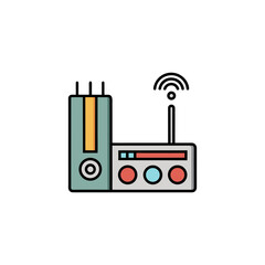 Retro computer tower and radio receiver with antenna icon
