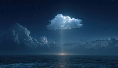 Fototapeta premium Night sky over calm sea with luminous cloud