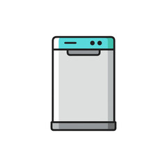 Modern flat icon of a dishwasher machine with a teal control panel