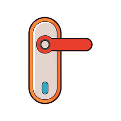 Modern red door handle with orange trim and blue accent on black background