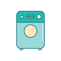 Modern flat design icon of a teal and cream colored washing machine