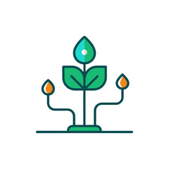 Stylized plant with water droplets representing growth and hydration