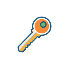 Simple flat design of an orange and yellow key with a blue outline