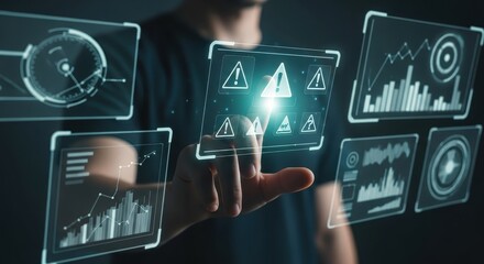 Managing cybersecurity alerts and system data on futuristic digital interface for proactive risk mitigation and operational security