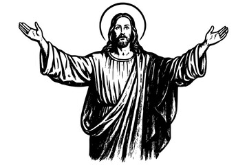 Minimalist Jesus Christ Continuous Line Art, Christian Savior Figure Vector Drawing