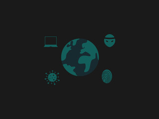 A graphic showing the globe surrounded by icons representing global cyber threats