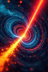 Obraz premium Laser focus a single, sharp laser beam cutting through a chaotic, abstract swirl of color, signifying decisive problem solving. A sharp, high intensity laser beam of electric blue color piercing