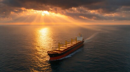 Naklejka premium Global cargo and shipping vessel transporting goods by sea