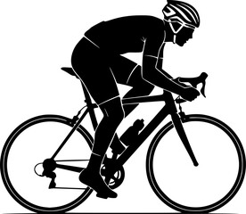 Naklejka premium Road cyclist silhouette riding bicycle leaning forward vector on white background, road cyclist, bicycle, cyclist, silhouette, sport, vector, bike, riding, cycle, racing, fitness, exercise, activity